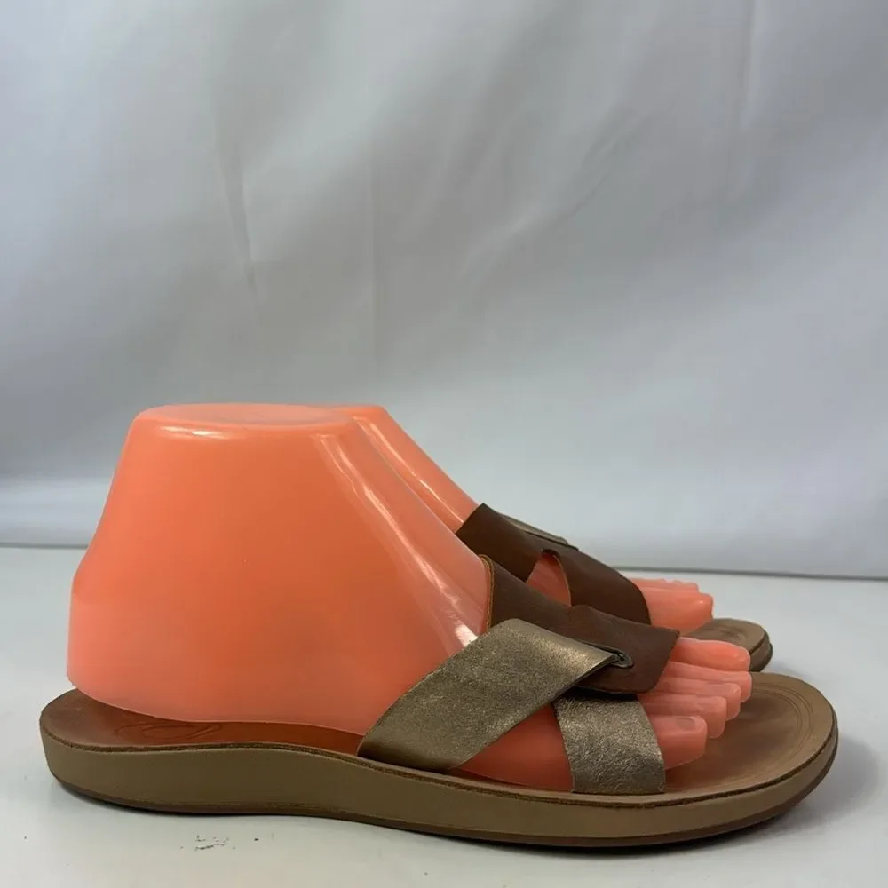 OLUKAI Nonohe Olu Golden Brown Leather Slide Women’s Sandals